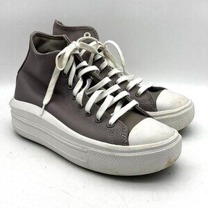Converse Leather High Top Platform Sneakers Gray White Lace Up Casual Womens 8.5